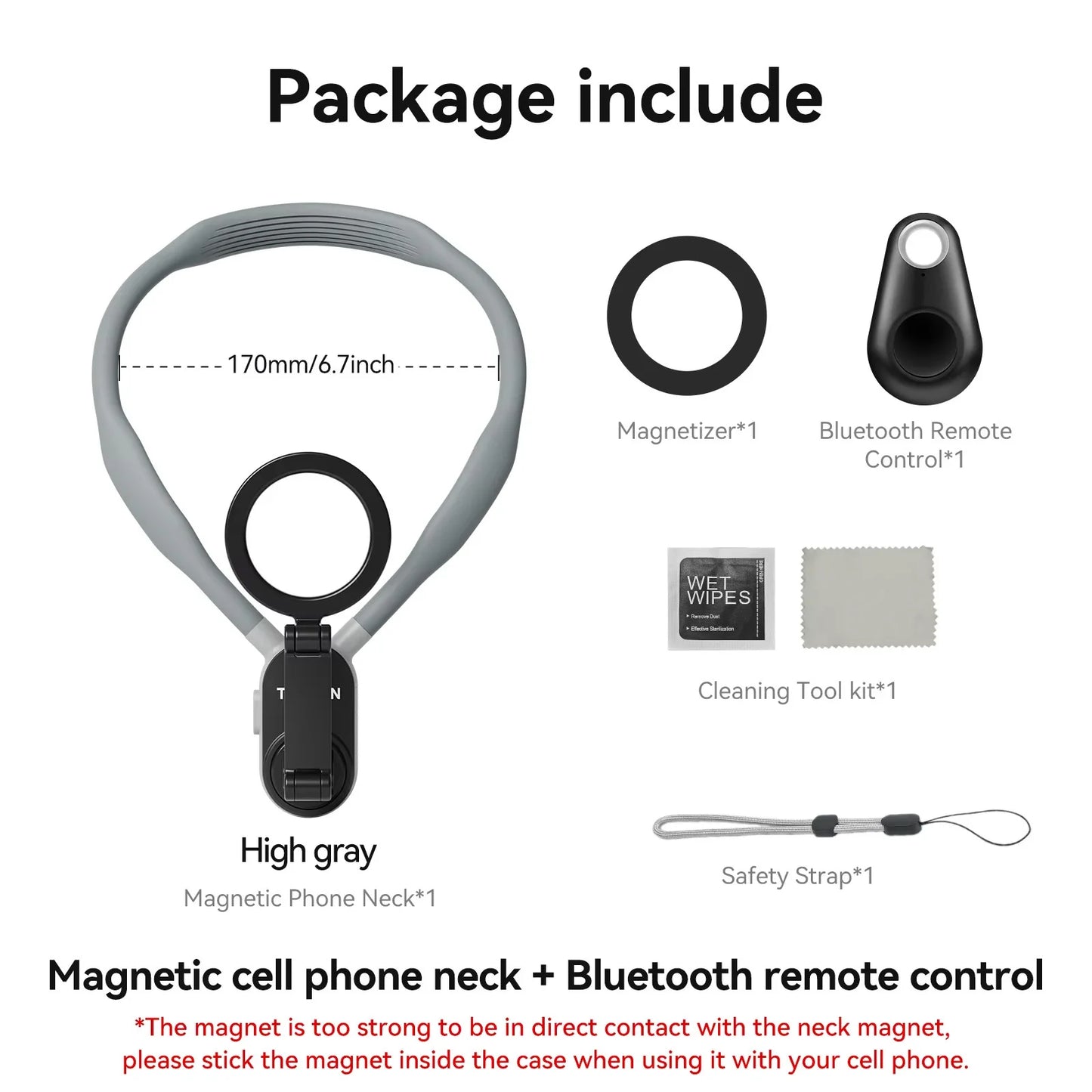 TELESIN Silicone Magnetic Neck Mount Quick Release Hold for IOS & Android