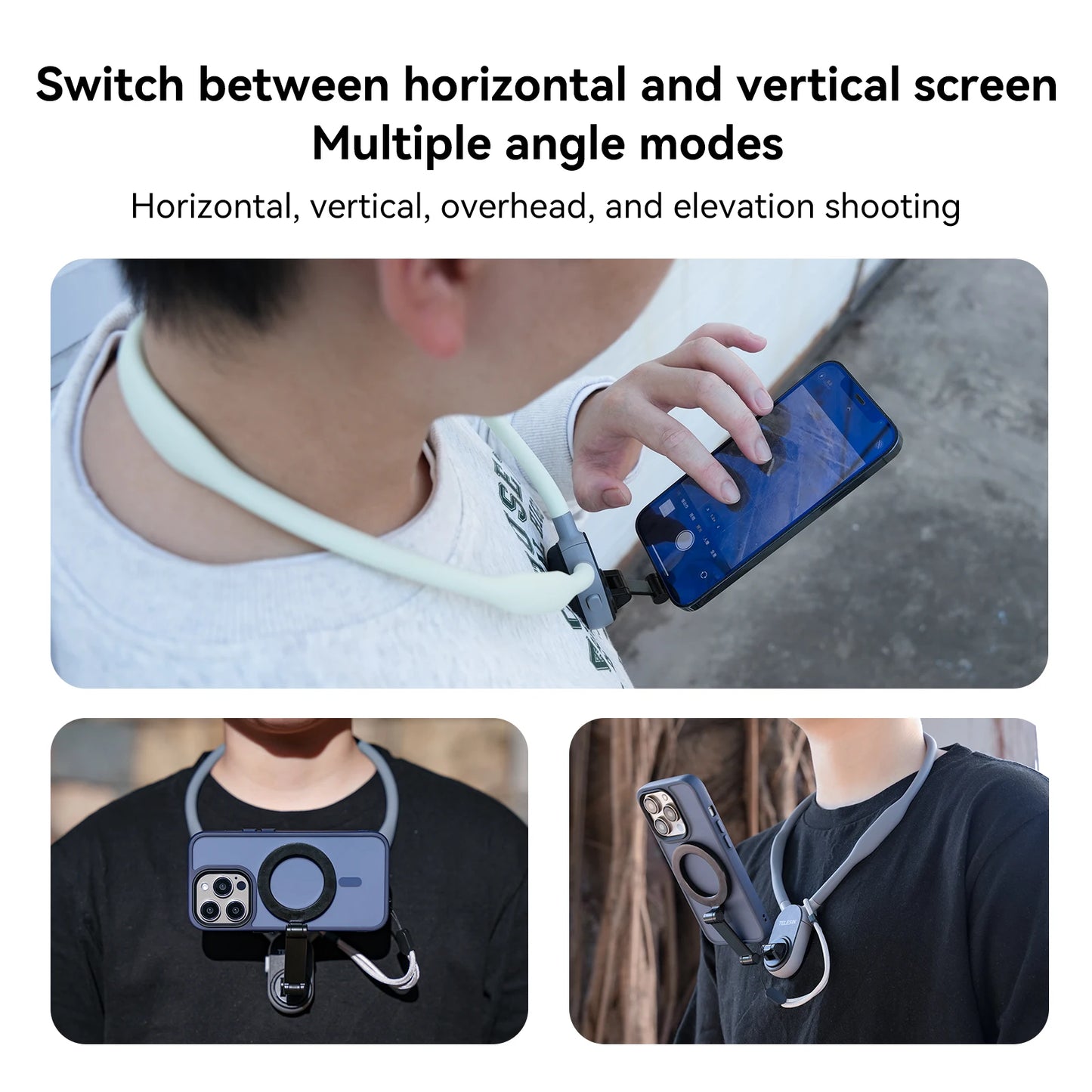 TELESIN Silicone Magnetic Neck Mount Quick Release Hold for IOS & Android