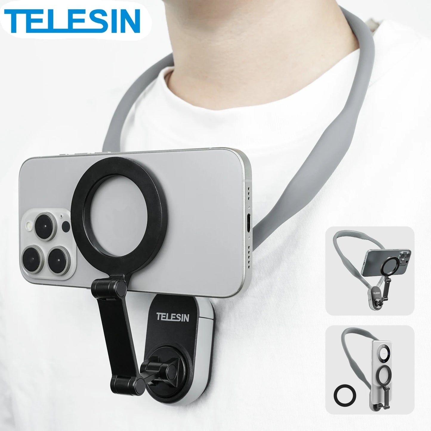 TELESIN Silicone Magnetic Neck Mount Quick Release Hold for IOS & Android