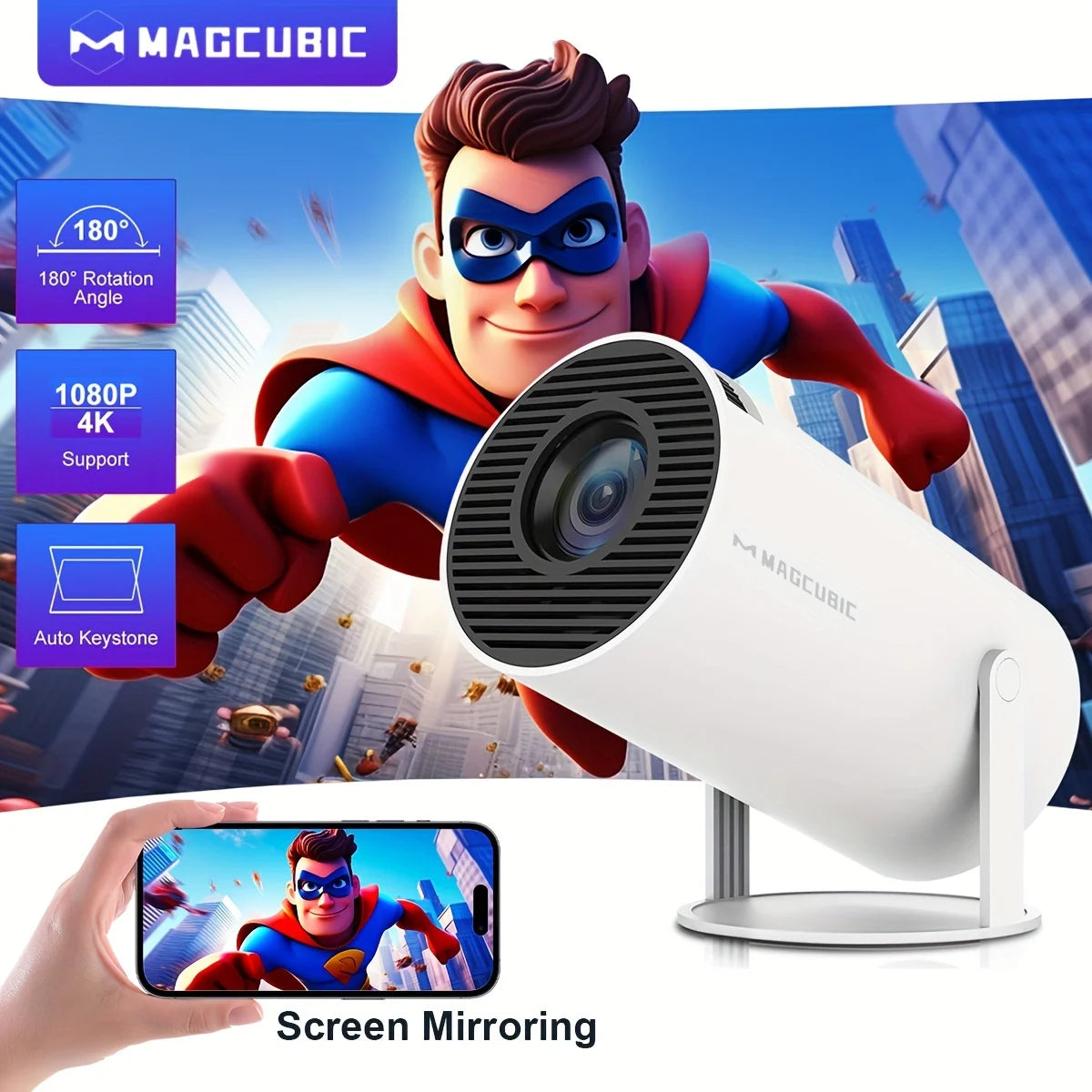 Projector With Screen Mirroring System US plug Hi-chip A3100 200ANSI Native 1280*720P Home Cinema