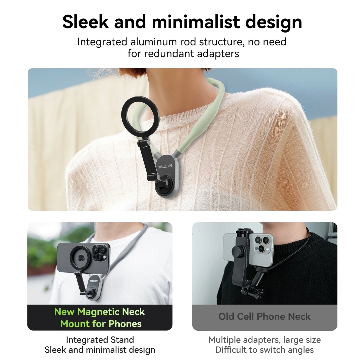 TELESIN Silicone Magnetic Neck Mount Quick Release Hold for IOS & Android