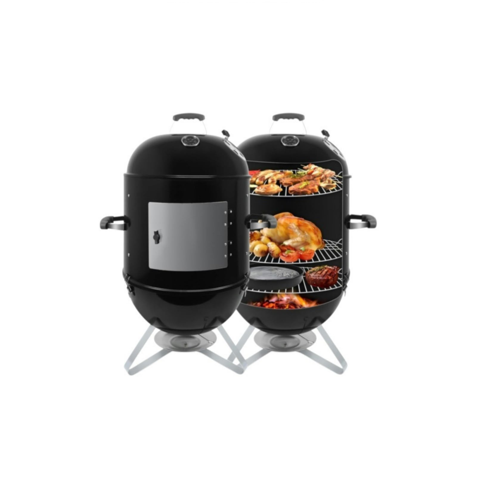 Vertical charcoal smoker & grill