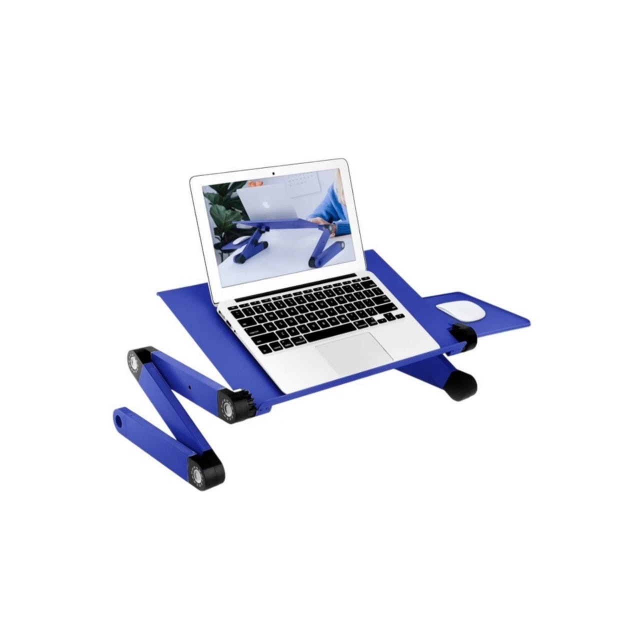 A desk and a laptop stand